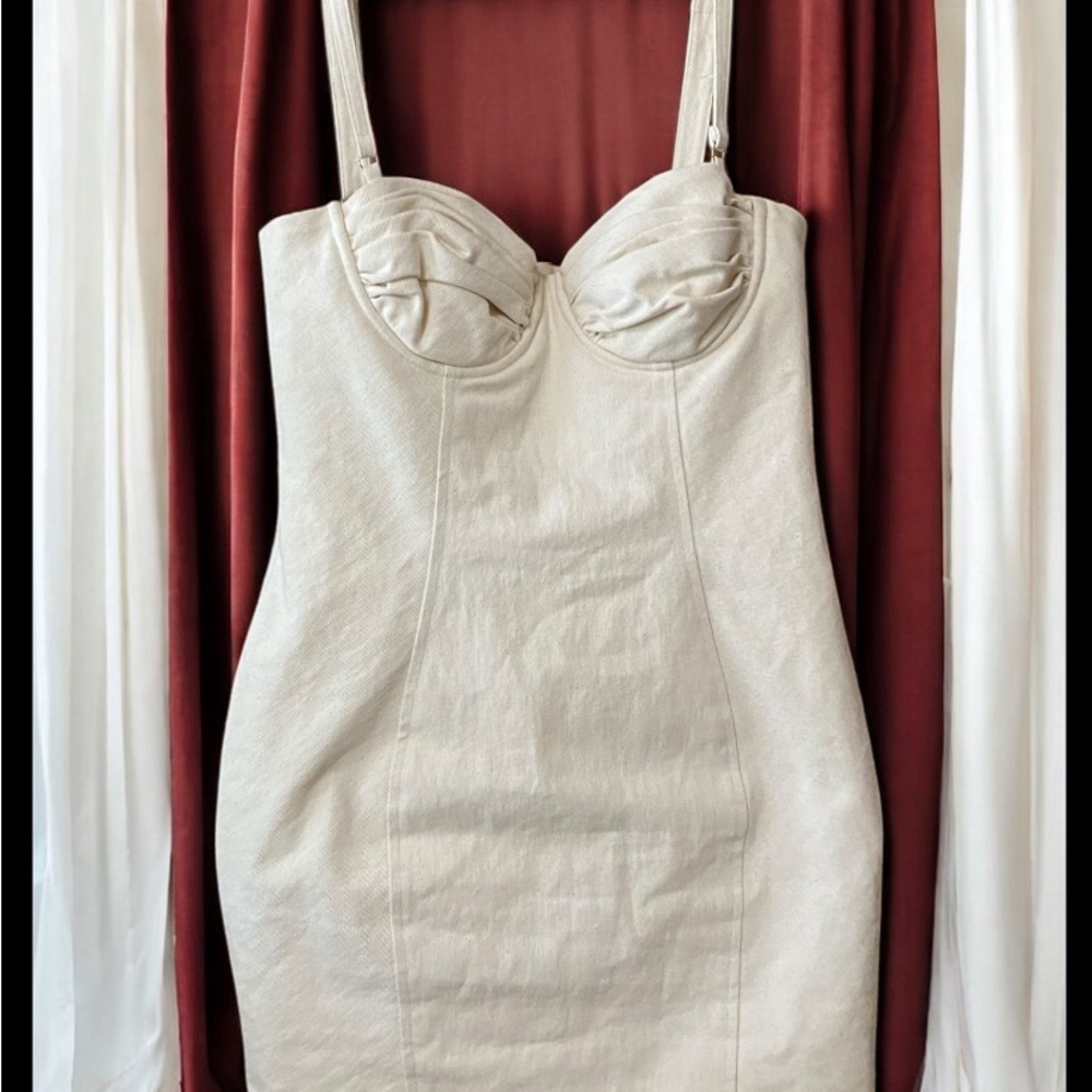 Elegant Cream Spaghetti Strap Mini Dress